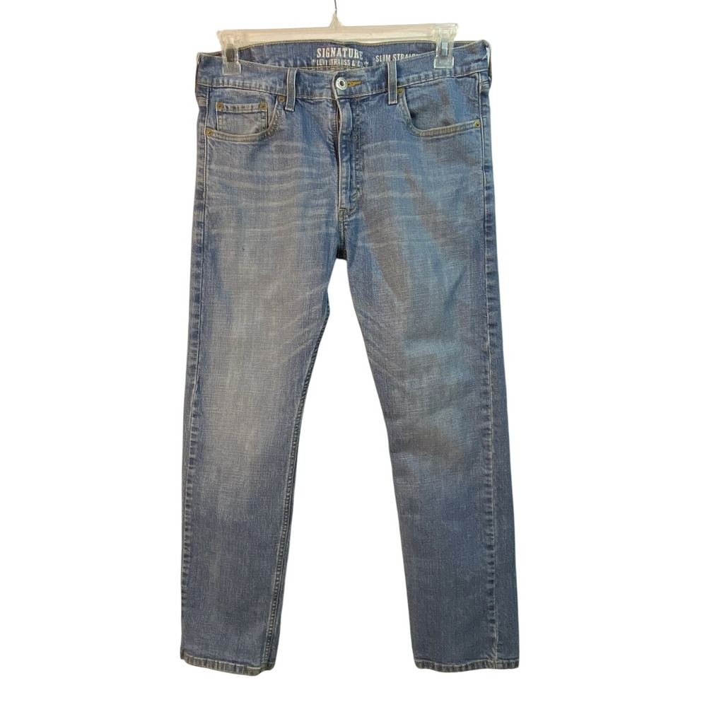 Signature by Levi Strauss & Co‎ Mens Slim Straight Blue Jeans 33x30 Medium Wash